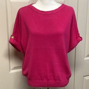 Chico’s Linen-Cotton Blend Pink Short Sleeve Pullover Sweater Sz 1 or Sz 10/12